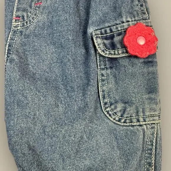 Vtg Y2K Disney Winnie The Pooh Baby Overalls Girls 6-9 Month Denim Jeans - Picture 3 of 5